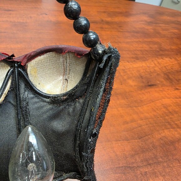 Corset Bustier BOUDOIR Night Light Bead Handle Burgundy & Black - Picture 3 of 6